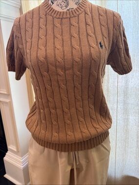 Ralph Lauren Camel Cable-Knit Short Sleeve Sweater
